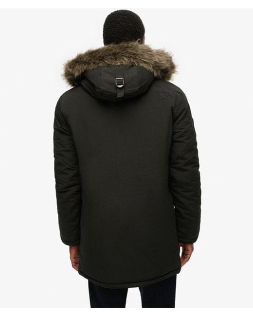 Superdry Black Everest Faux Fur Hooded Parka Coat for men