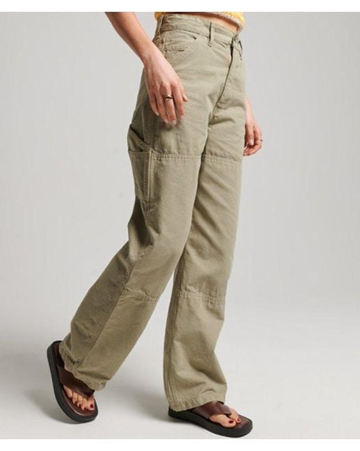 Superdry Natural Ladies Striped Organic Cotton Vintage Wide Carpenter Pants