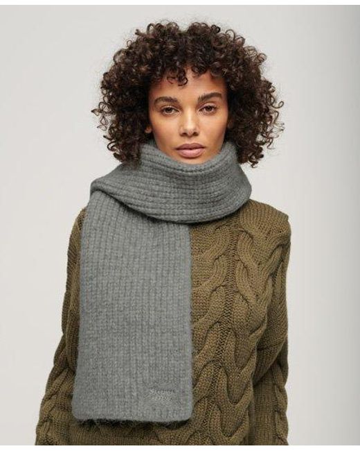 Superdry Gray Ribbed Knit Scarf
