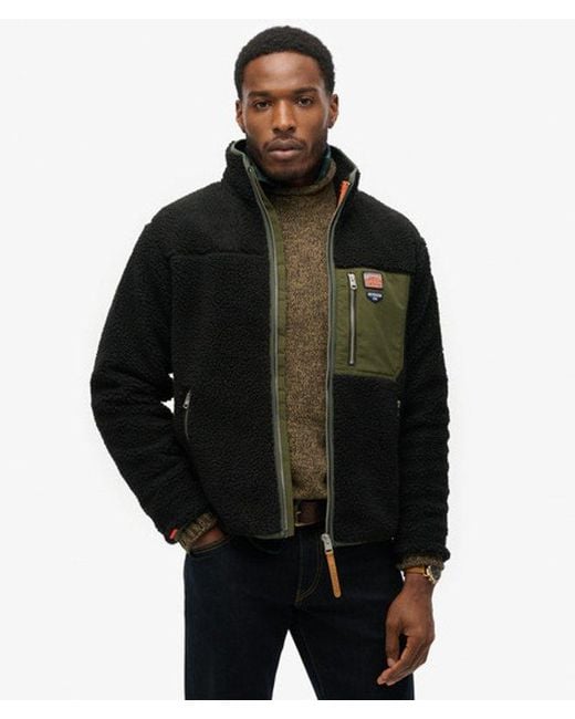 Superdry Black & Co Classic Logo Badge Vintage Retro Full Zip Fleece for men