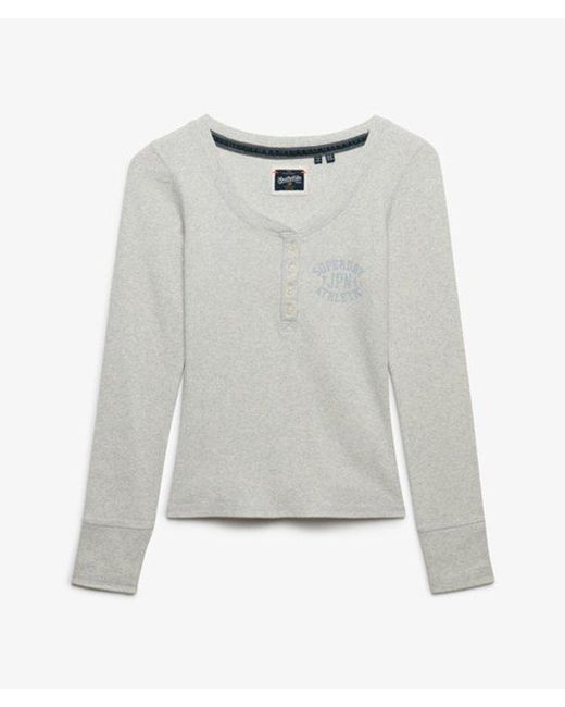 Superdry Gray & Co Athletic Button Down Long Sleeve Top