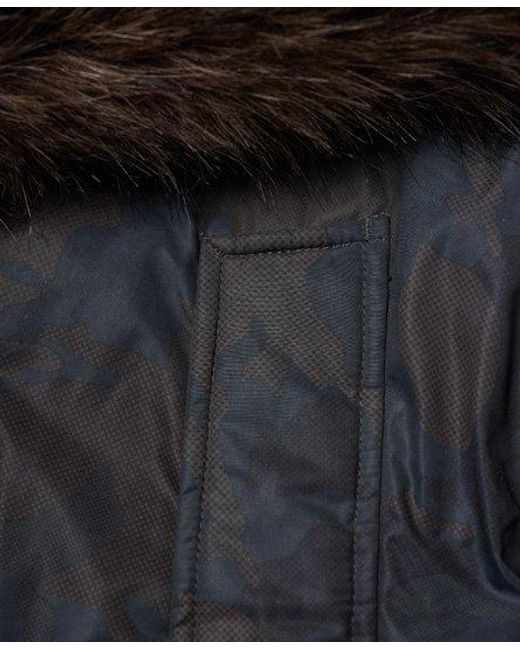 Superdry Black Faux Fur Trimmed Everest Coat Microfibre Camo for men