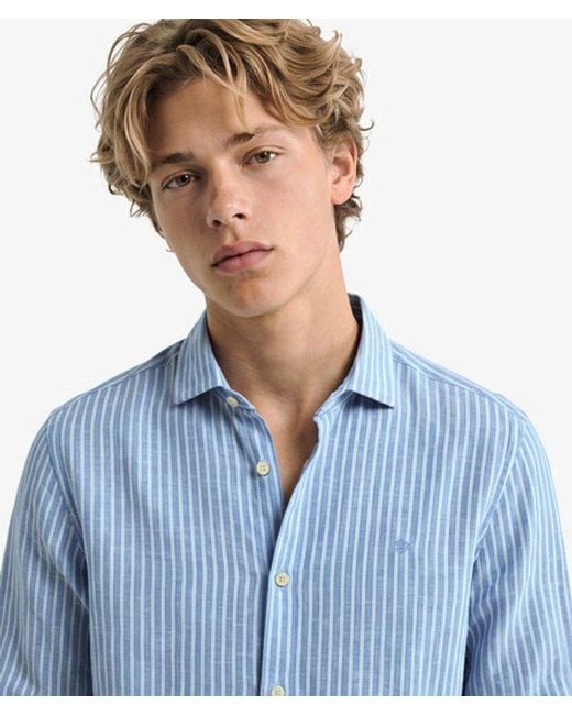 Superdry Blue & Co Riviera Long Sleeve Linen Shirt for men