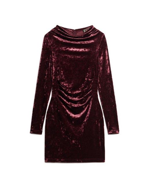 Superdry Red & Co Velvet Long Sleeve Mini Dress
