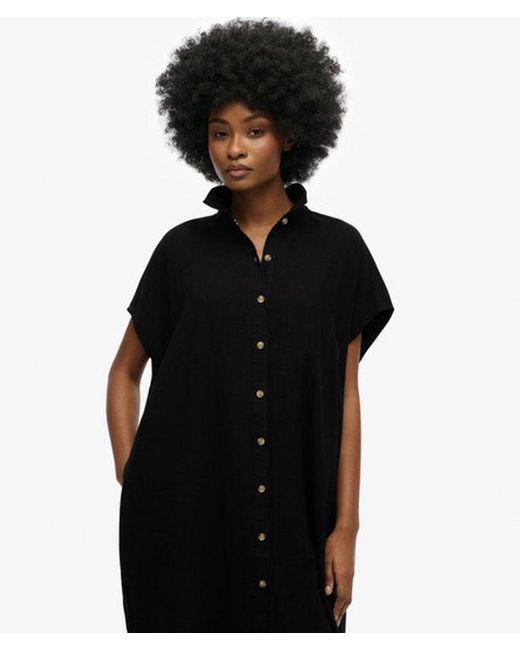 Superdry Black Oversized Midi Shirt Dress