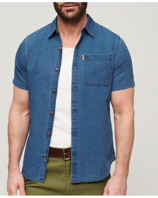 Superdry Blue Vintage Loom Short Sleeve Shirt Size: Xl for men