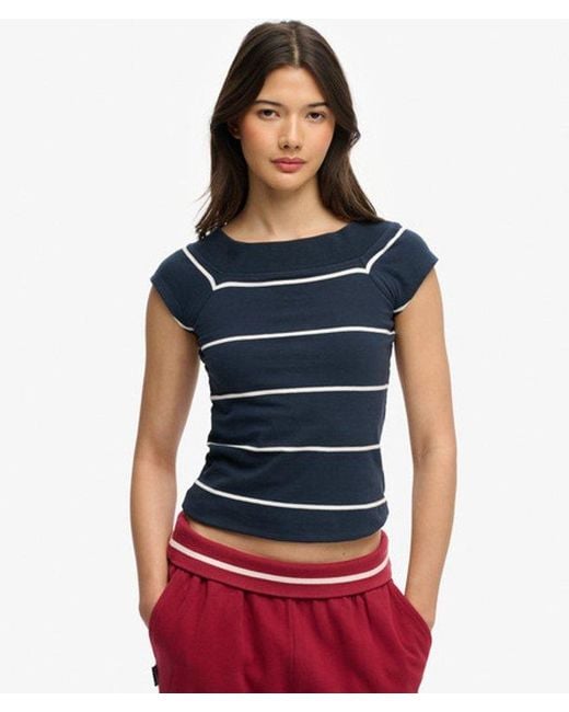 Superdry Blue Athletic Off Shoulder Pattern Top
