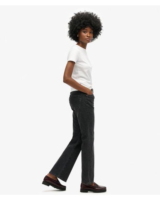 Superdry White Cotton Mid Rise Slim Flare Jeans
