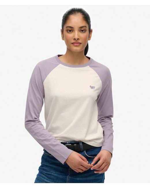 Superdry Gray & Co Essential Logo Long Sleeve Baseball Top