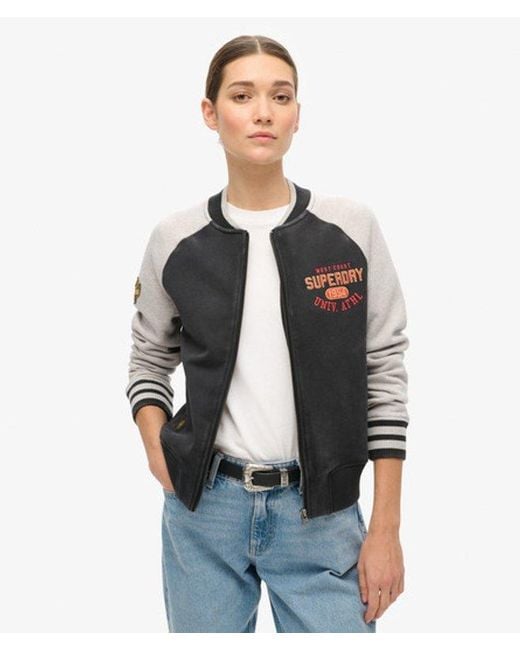 Superdry Blue & Co College Script Graphic Jersey Bomber Jacket