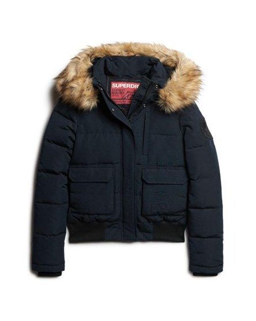 Superdry Everest Pufferbomberjack Met Capuchon in het Blue