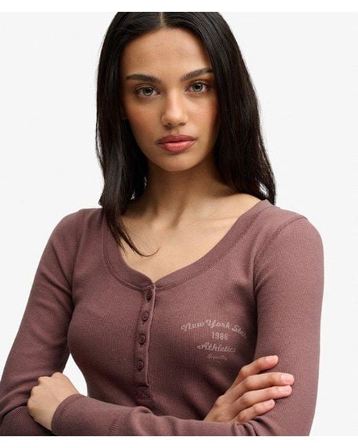 Superdry Athletic Button Down Longsleeve Top in het Red