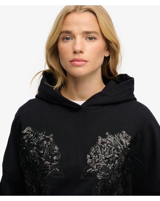 Superdry Black & Co Tattoo Embellished Oversized Hoodie