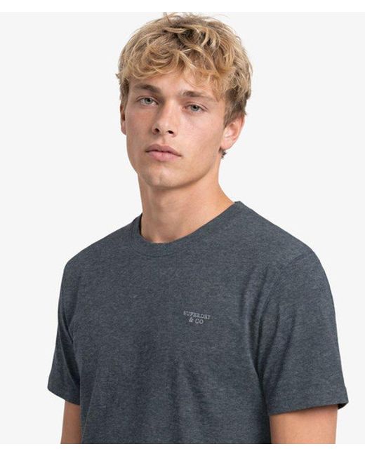 Superdry Blue & Co Essential Stacked Logo Embroidered T-shirt for men
