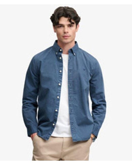 Superdry Blue Garment Dyed Long Sleeve Shirt for men