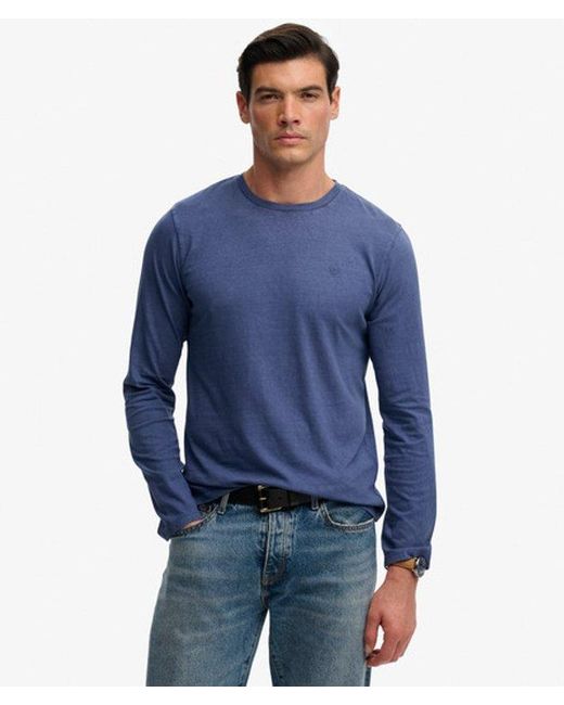 Superdry Blue Classic Cotton Linen Long Sleeve Top for men