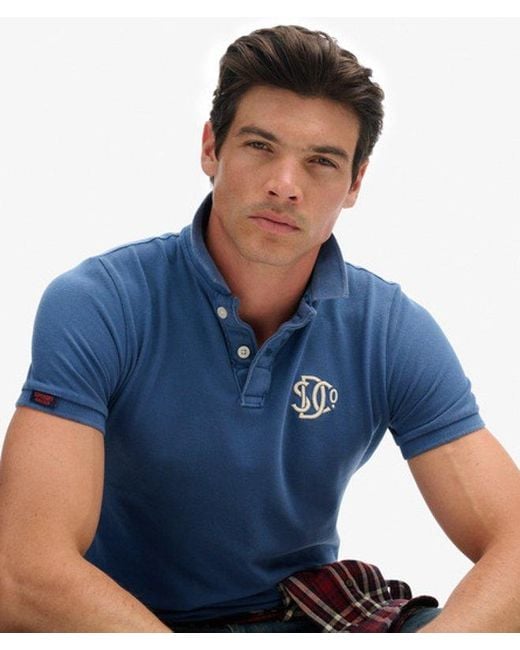 Superdry Blue Vintage Athletic Embroidered Polo Shirt for men