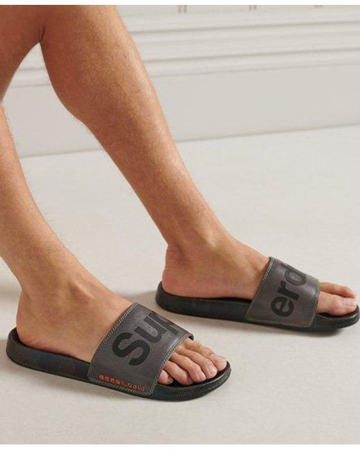 Superdry Gray Printed Pool Sliders Classic Camo for men
