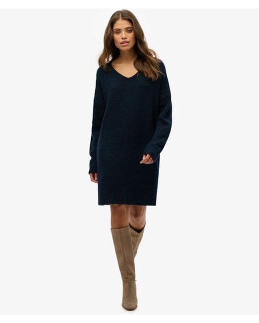 Femme Robe Pull Overtaille À Col En V Taille Superdry en coloris Blue