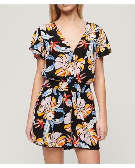 Superdry Beach Playsuit Met Korte Mouwen in het Black