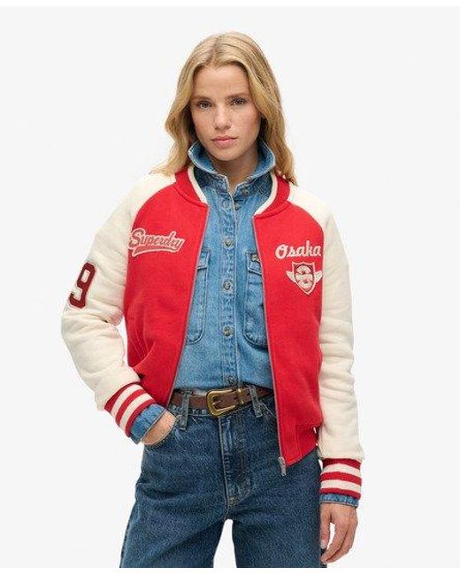 Superdry College Jersey Bomberjack Met Grafische Print in het Red