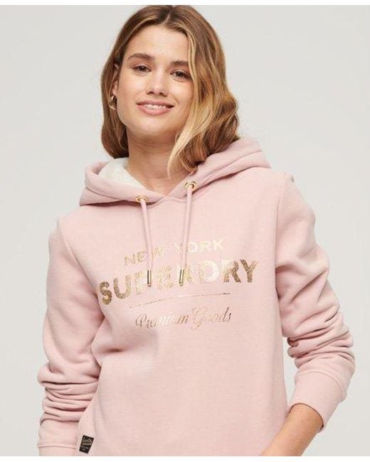 Superdry Luxe Hoodie Met Metallic Logo in het Pink