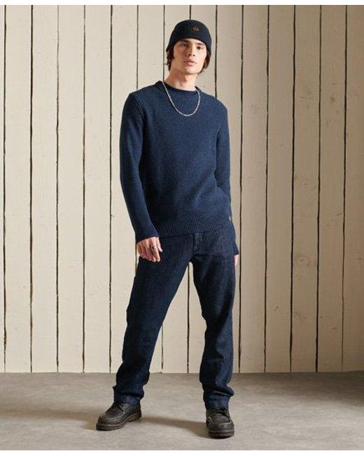 Superdry Blue Textured Twist Crew Jumper Mazarine/ Twist for men