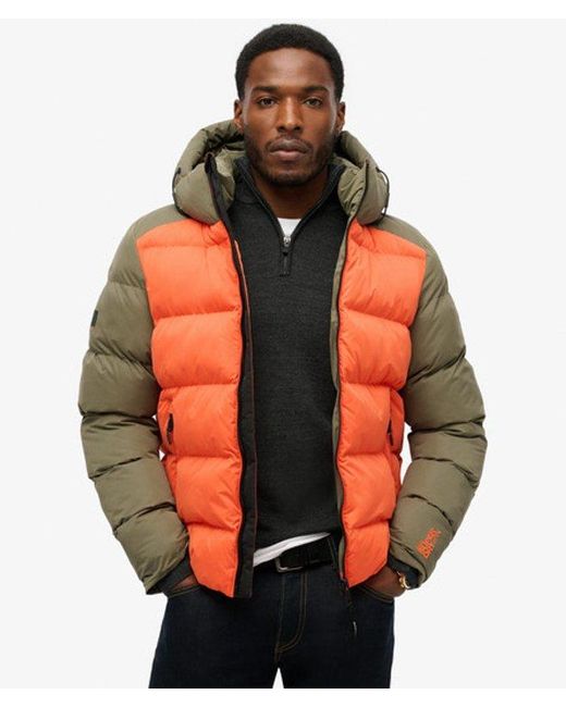 Superdry Orange Colourblock Hood Sport Puffer Jacket for men