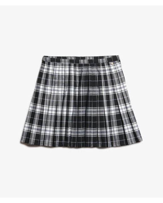 Superdry Black Check Pleated Mini Skirt