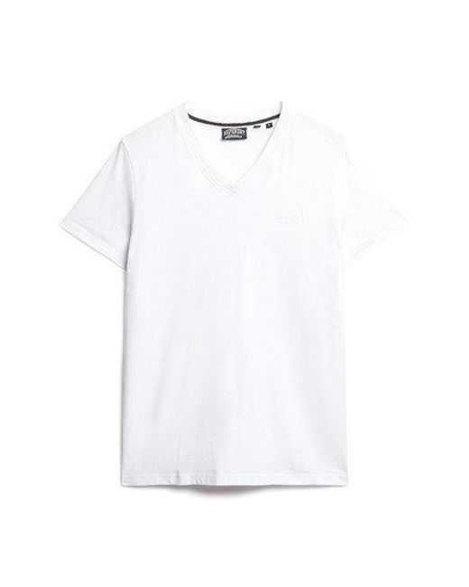 Superdry White Organic Cotton Embroidered Logo V Neck T-shirt for men