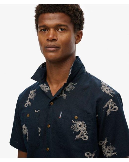 Superdry Blue Short Sleeve Beach Shirt - Size: L for men