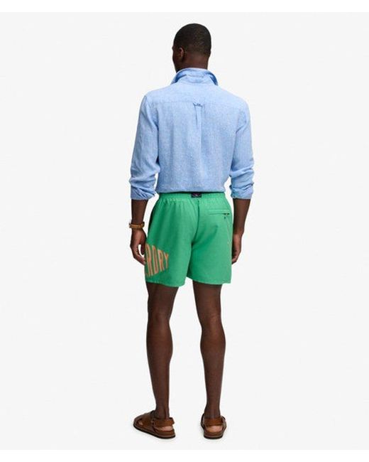Superdry Green Printed Logo 16-Inch Swim Shorts for men