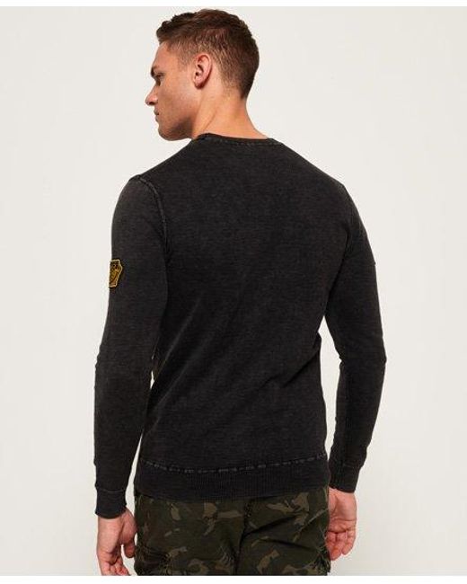 Superdry Black Garment Dye L.A. Badged Crew Jumper Coal for men