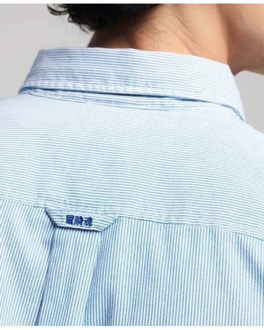 Superdry Blue Organic Cotton Classic University Oxford Shirt Ticking Stripe for men