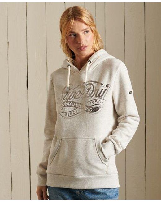 Superdry Natural Script Style Workwear Foil Hoodie Mcqueen Marl