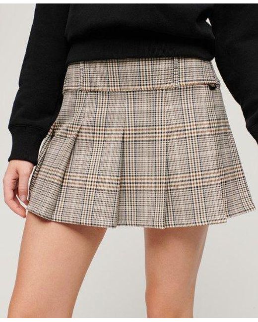 Superdry Black Ladies Classic Checked Low Rise Pleated Mini Skirt