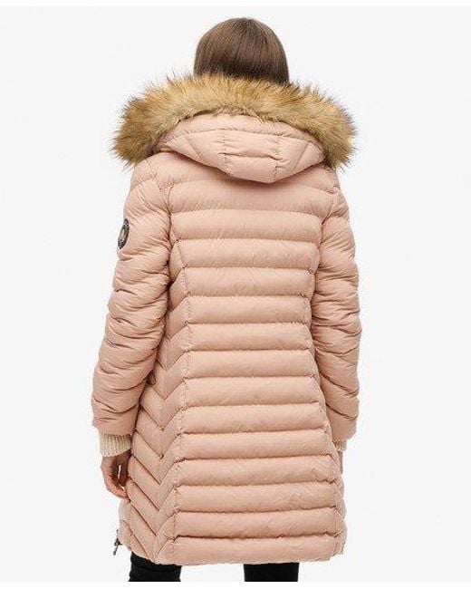 Superdry Natural Fuji Faux Fur Hood Mid Length Puffer Coat