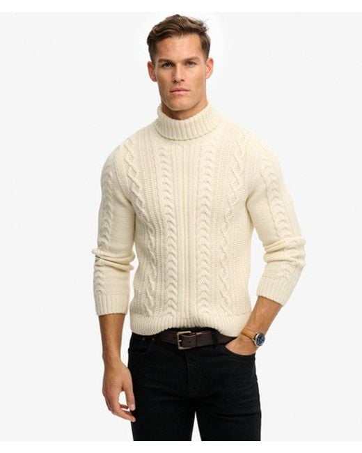 Superdry Brown & Co Jacob Cable Roll Neck Jumper for men