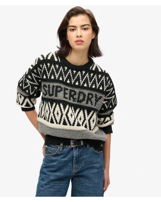 Superdry Black & Co Branded Pattern Crew Jumper