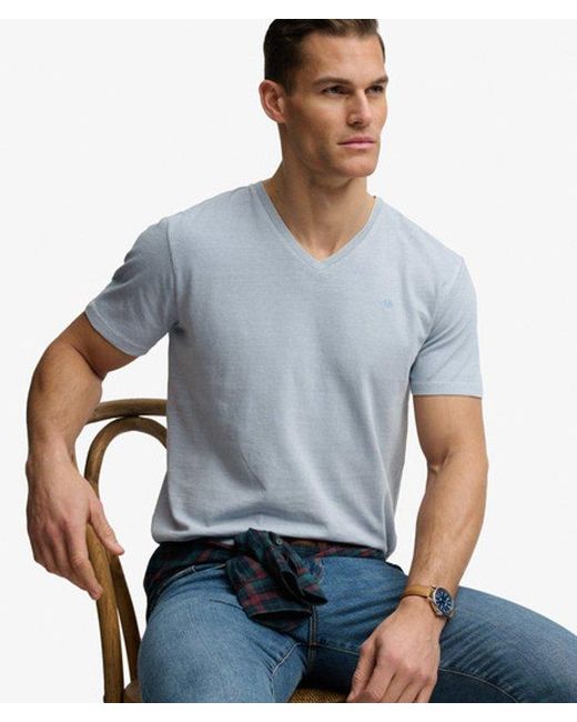 Superdry Blue & Co Classic Cotton Linen V-neckline T-shirt for men