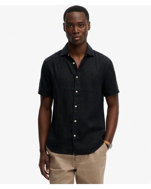 Superdry Black & Co Riviera Short Sleeve Linen Shirt for men