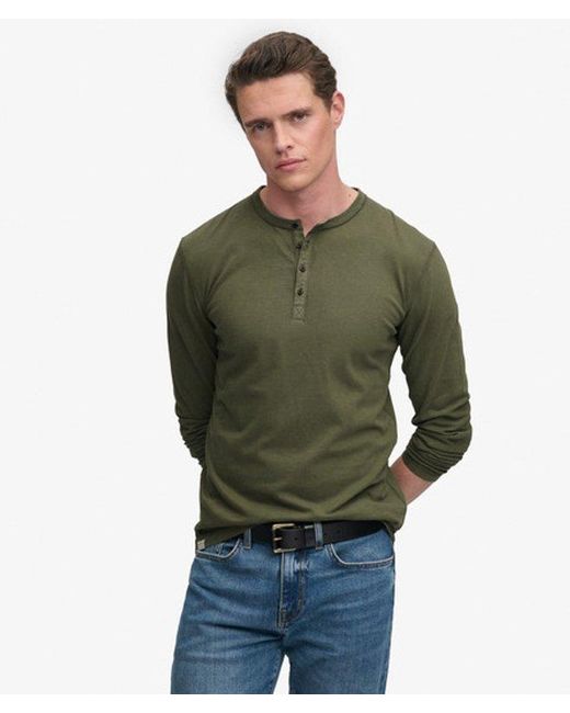 Superdry Green & Co Slub Long Sleeve Jersey Henley Top for men