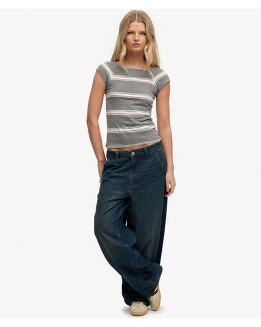 Superdry Gray Athletic Off Shoulder Pattern Top