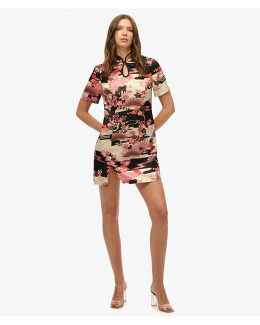 Superdry Pink Mandarin Jacquard Mini Dress