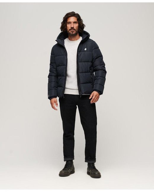 Superdry Hooded Sports Puffer Jacket in Blue for Men | Lyst