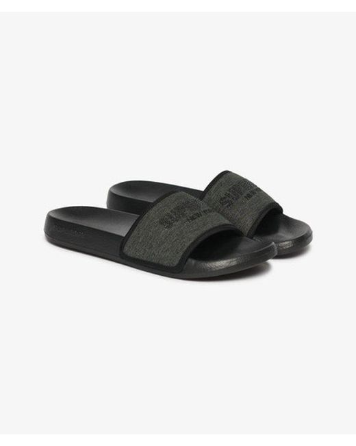 Superdry Black Rhinestone Luxe Pool Sliders
