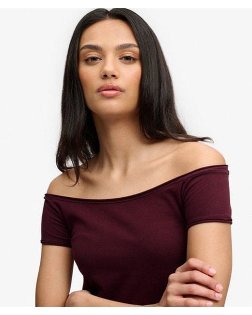 Superdry Red & Co Bardot Short Sleeve Off Shoulder Top