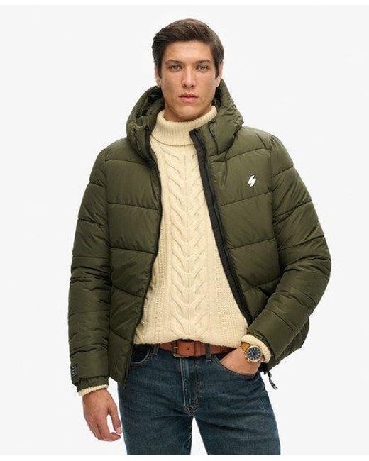 Superdry Green Sports Puffer Hooded Jacket for men