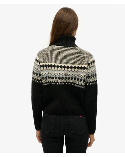 Superdry Black & Co Fairisle Pattern Roll Neck Jumper