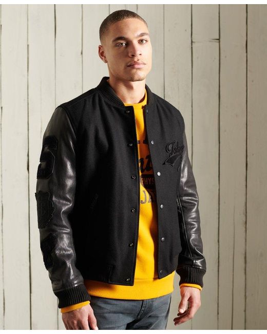 Superdry Blackout Leather Mix Bomber Jacket for Men | Lyst Canada